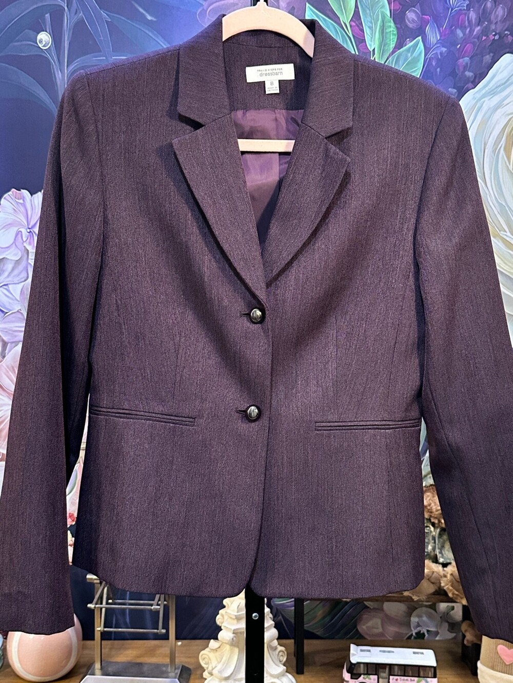Travis Ayers Dressbarn 8 NWOT Herringbone Blazer 2 Button Pockets Minimalist